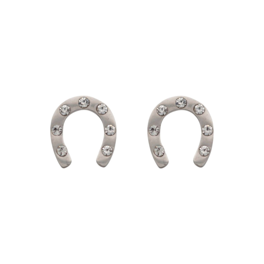 Equestrian Jewelry oorbellen Popy: hoefijzer-oorknopjes met losse strass-steentjes, in zilver of goud