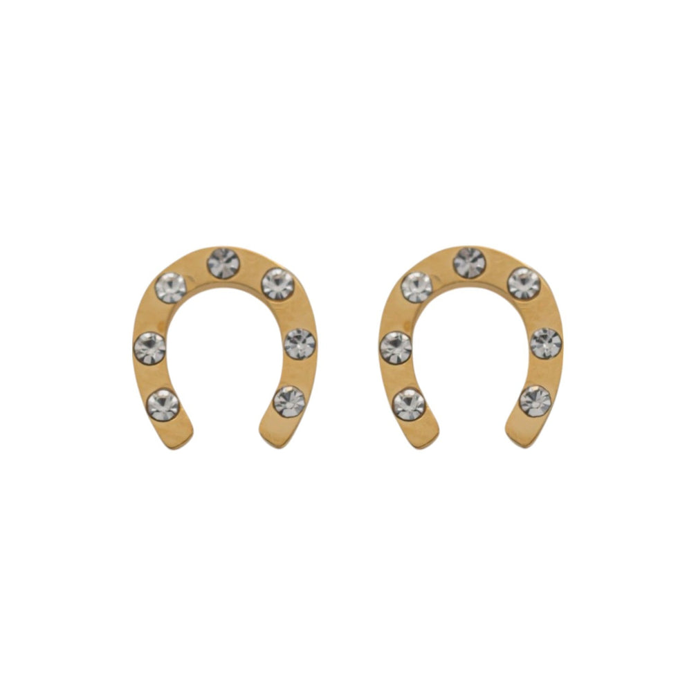 Equestrian Jewelry oorbellen Popy: hoefijzer-oorknopjes met losse strass-steentjes, in zilver of goud