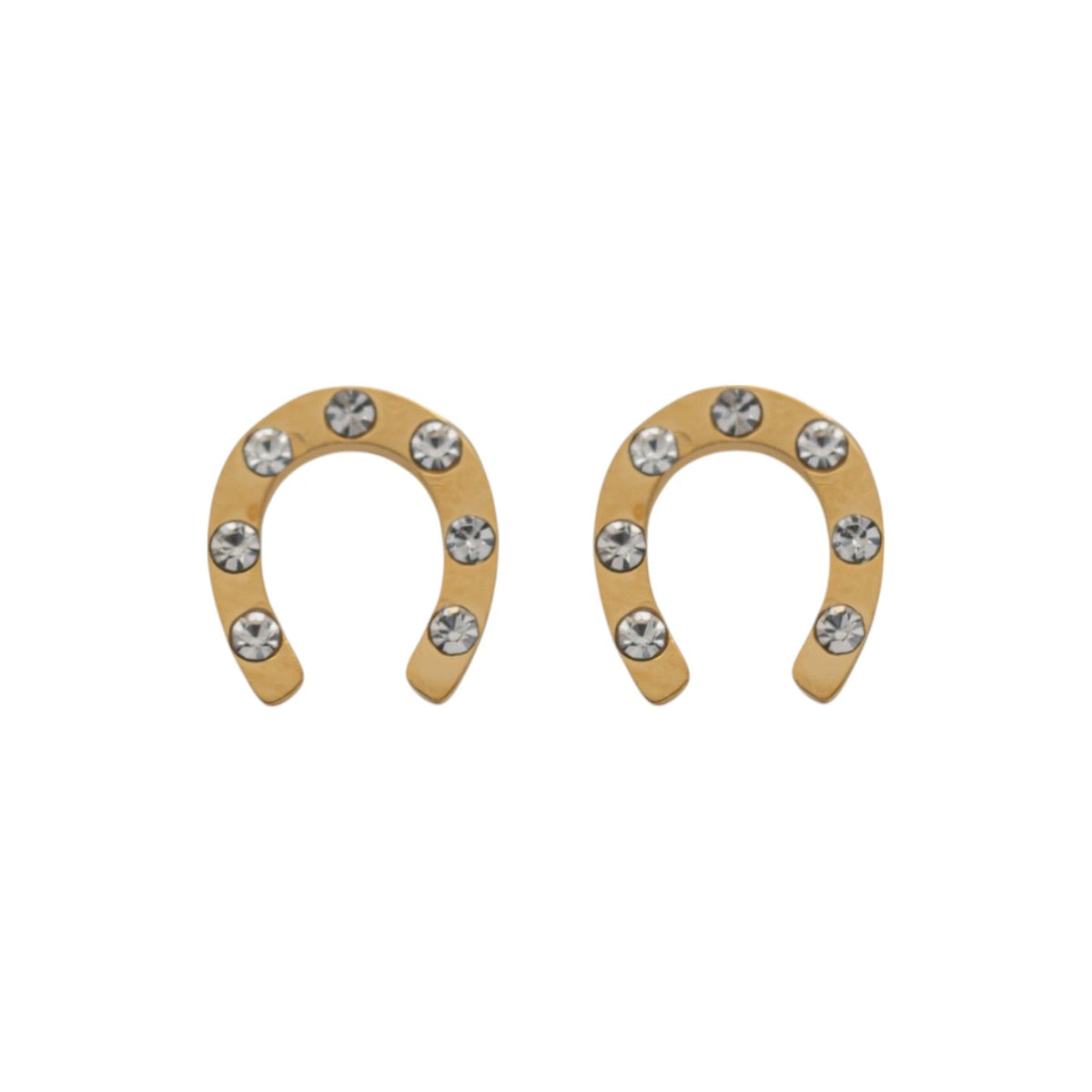 Equestrian Jewelry oorbellen Popy: hoefijzer-oorknopjes met losse strass-steentjes, in zilver of goud