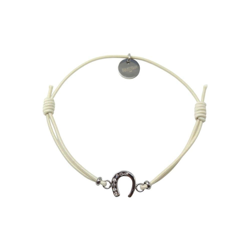 Equestrian Jewelry armband Lola: klein hoefijzer met strass-steentjes op een gekleurd koordje, in goud of zilver