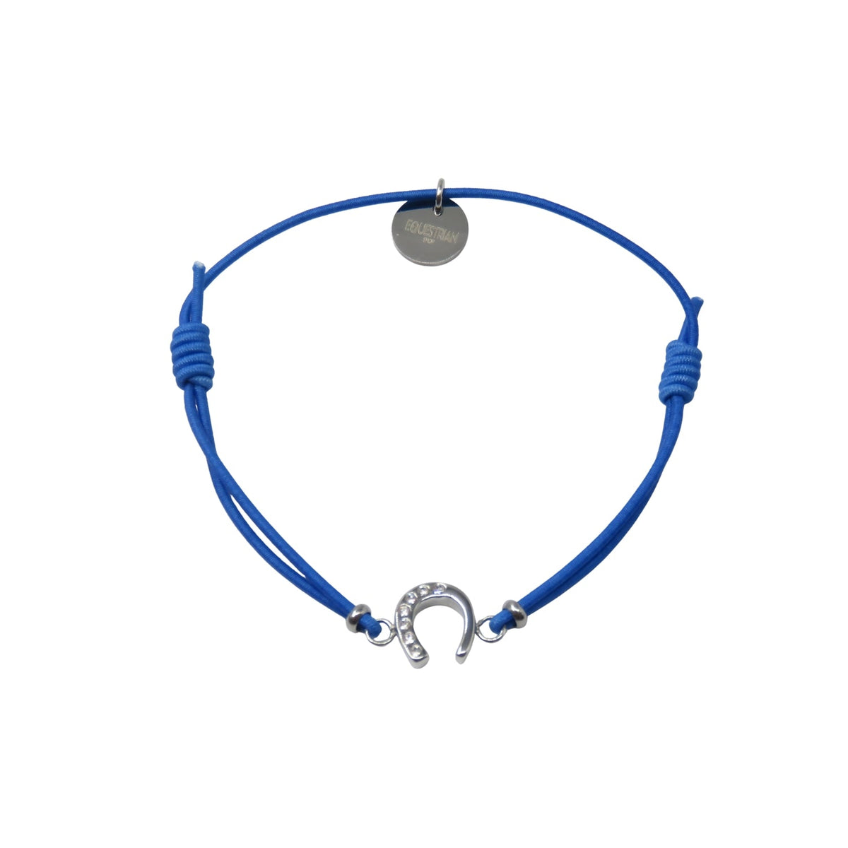 Equestrian Jewelry armband Lola: klein hoefijzer met strass-steentjes op een gekleurd koordje, in goud of zilver