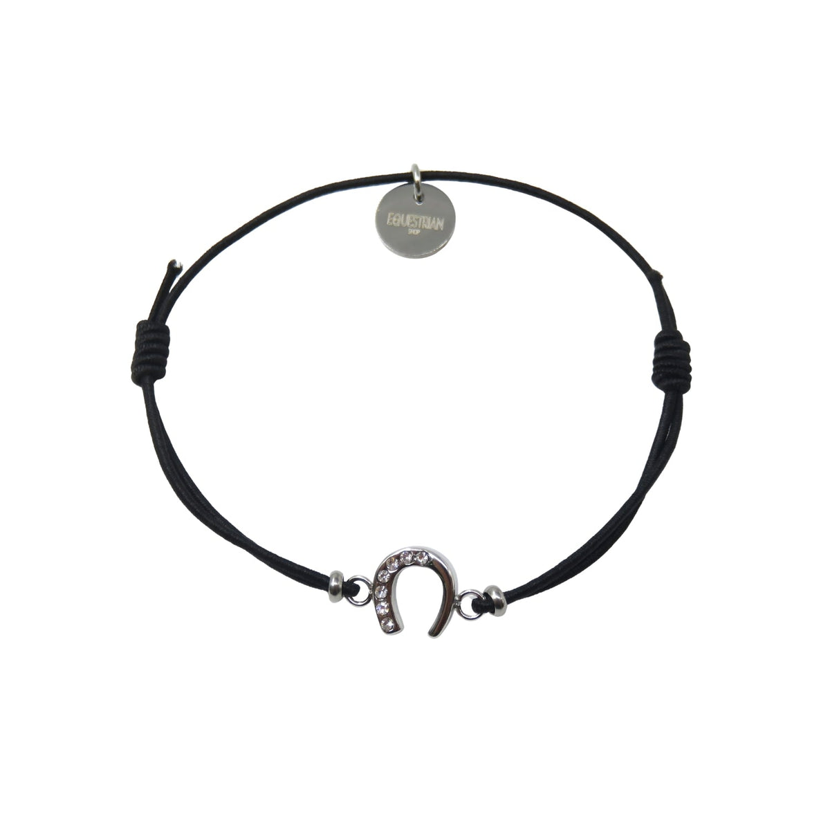 Equestrian Jewelry armband Lola: klein hoefijzer met strass-steentjes op een gekleurd koordje, in goud of zilver