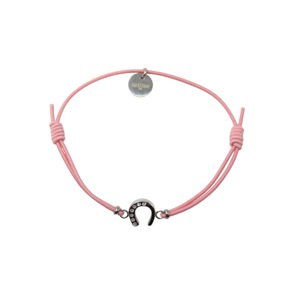 Equestrian Jewelry armband Lola: klein hoefijzer met strass-steentjes op een gekleurd koordje, in goud of zilver
