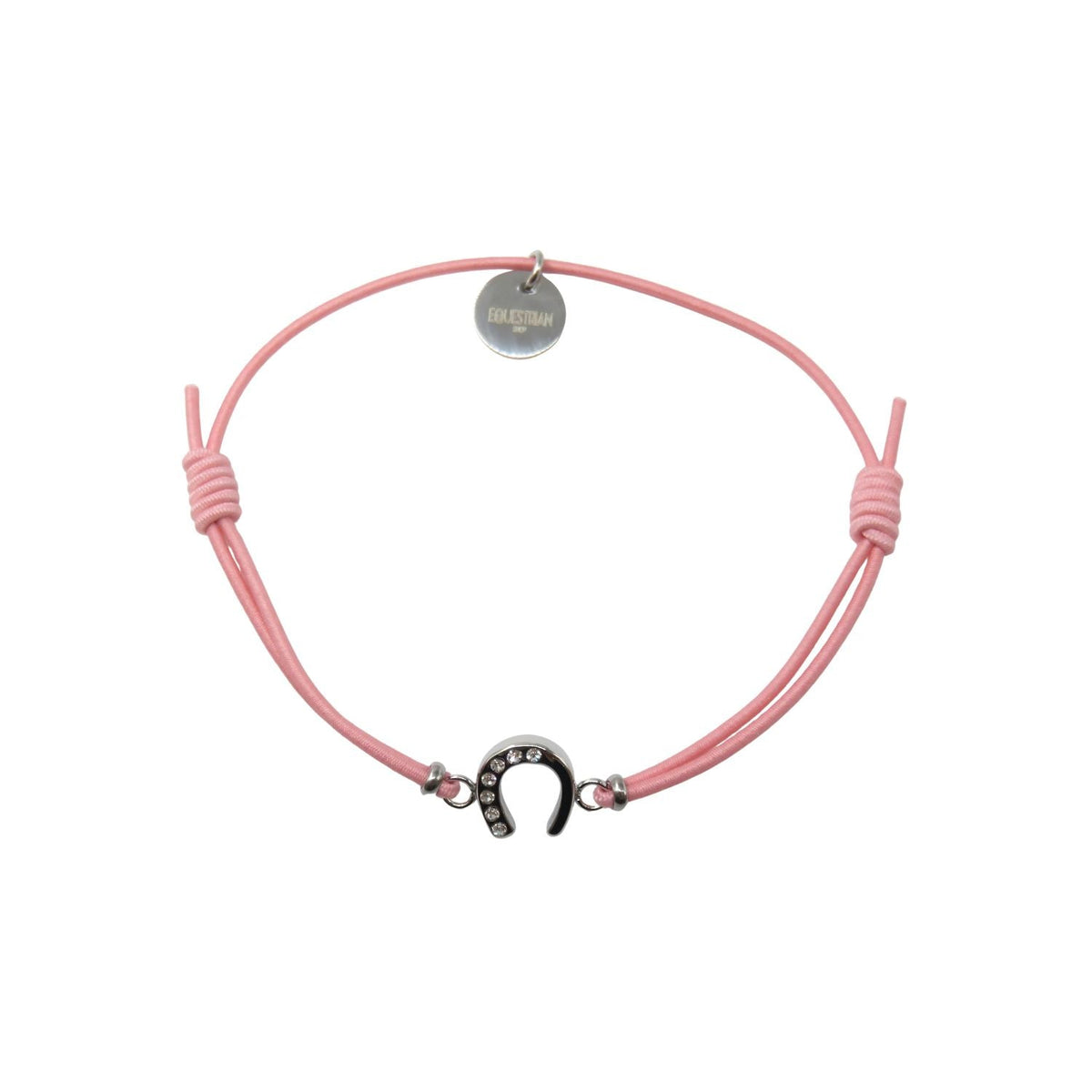 Equestrian Jewelry armband Lola: klein hoefijzer met strass-steentjes op een gekleurd koordje, in goud of zilver