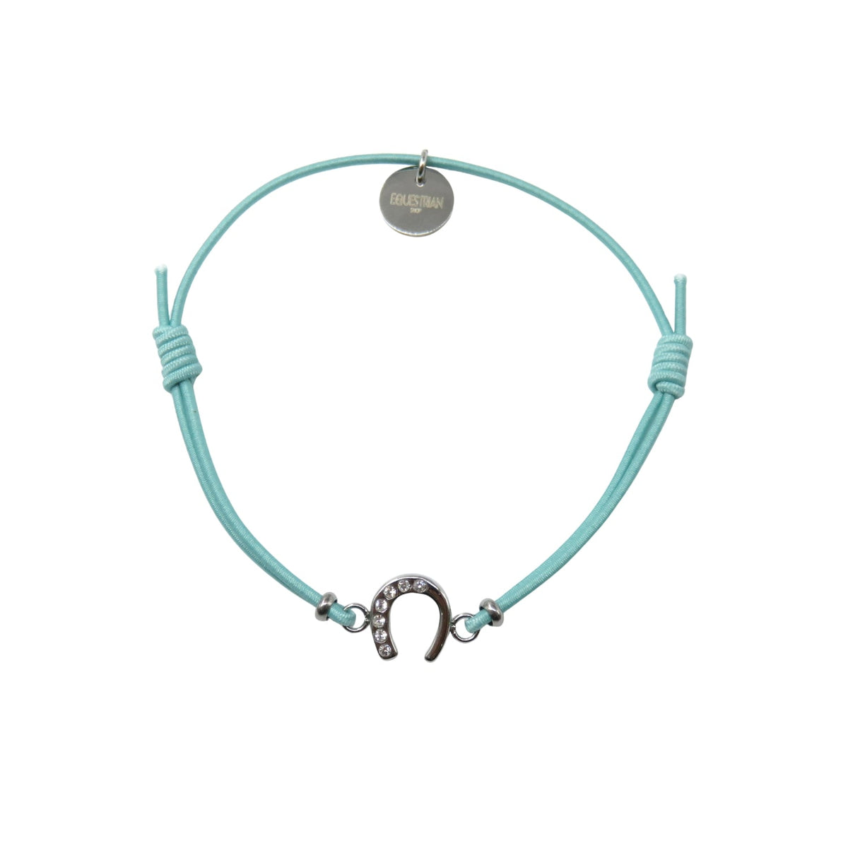 Equestrian Jewelry armband Lola: klein hoefijzer met strass-steentjes op een gekleurd koordje, in goud of zilver