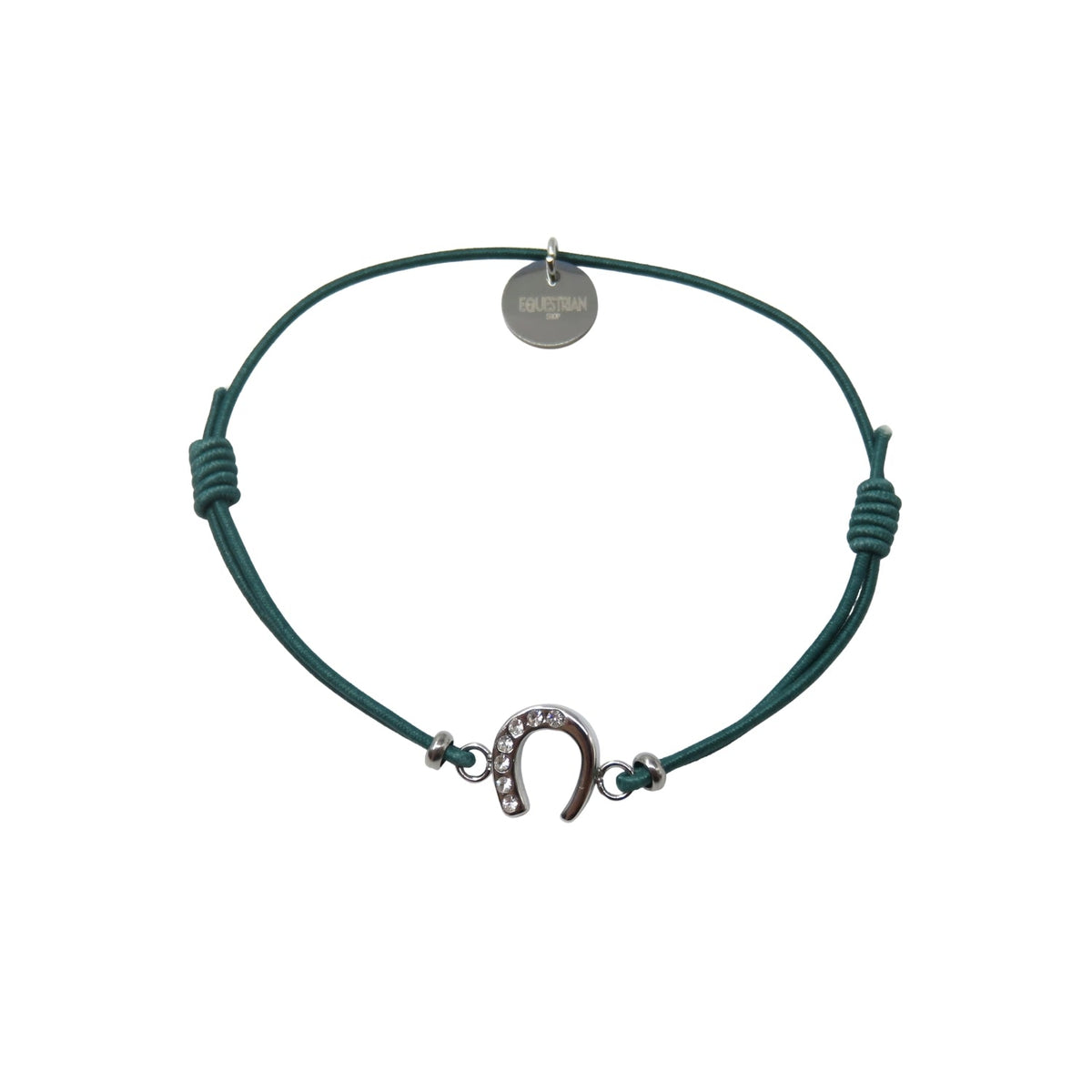 Equestrian Jewelry armband Lola: klein hoefijzer met strass-steentjes op een gekleurd koordje, in goud of zilver