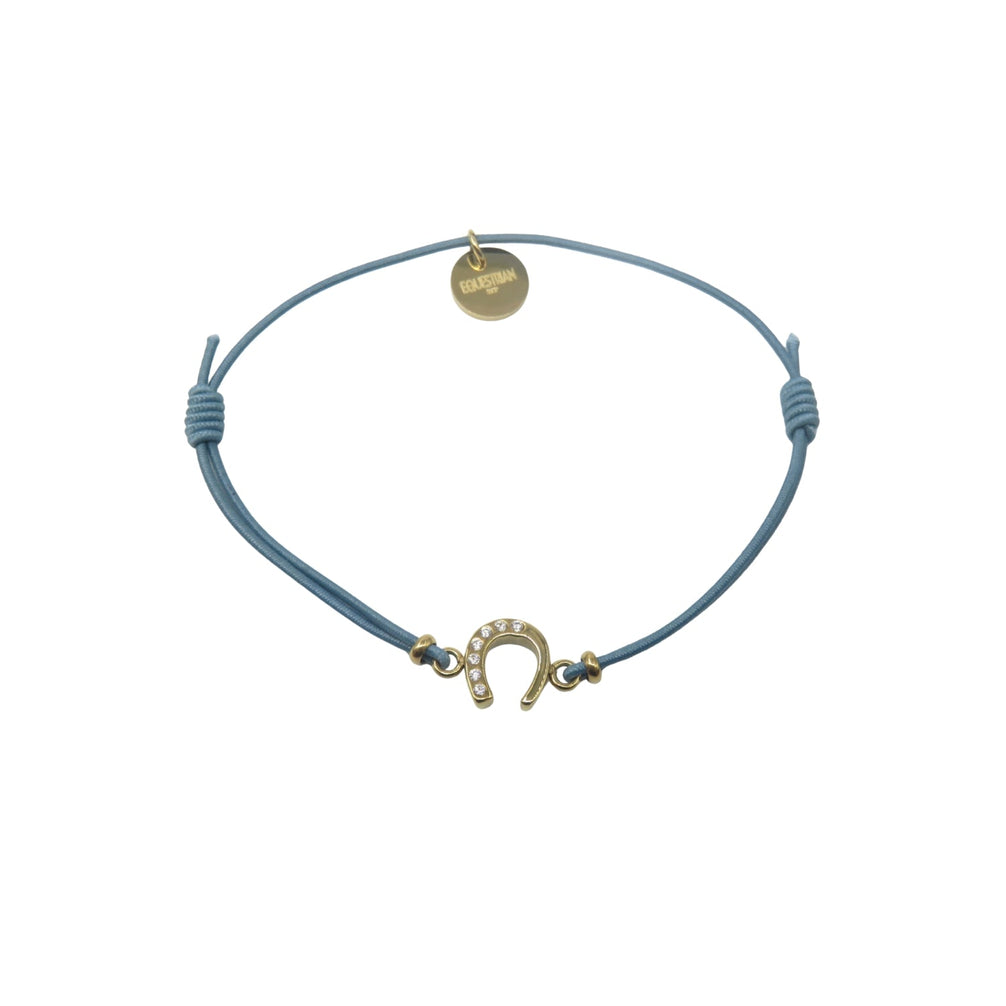 Equestrian Jewelry armband Lola: klein hoefijzer met strass-steentjes op een gekleurd koordje, in goud of zilver