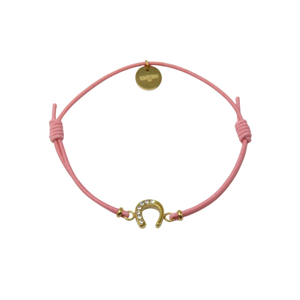 Equestrian Jewelry armband Lola: klein hoefijzer met strass-steentjes op een gekleurd koordje, in goud of zilver
