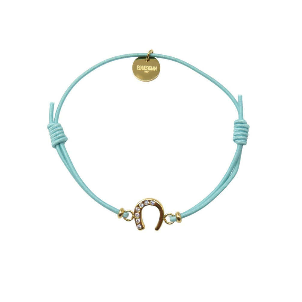 Equestrian Jewelry armband Lola: klein hoefijzer met strass-steentjes op een gekleurd koordje, in goud of zilver