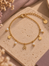 Equestrian Jewelry armband Rio met hoefijzer, klavertjes en natuursteentjes, in zilver met agaat en goud met kwarts
