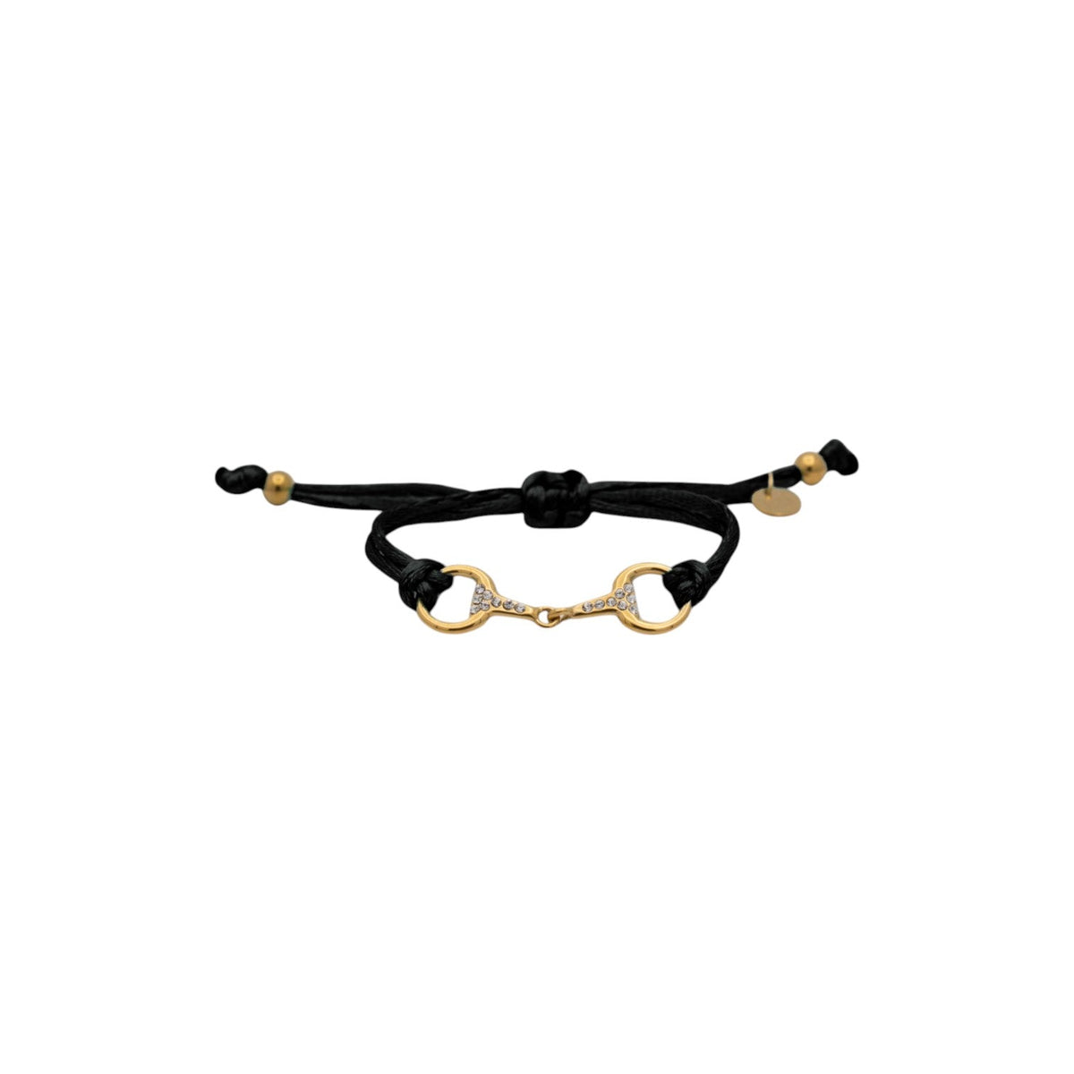 Equestrian Jewelry armband Sam: satijnen koord met een bit bezet met strass-steentjes, in goud of zilver