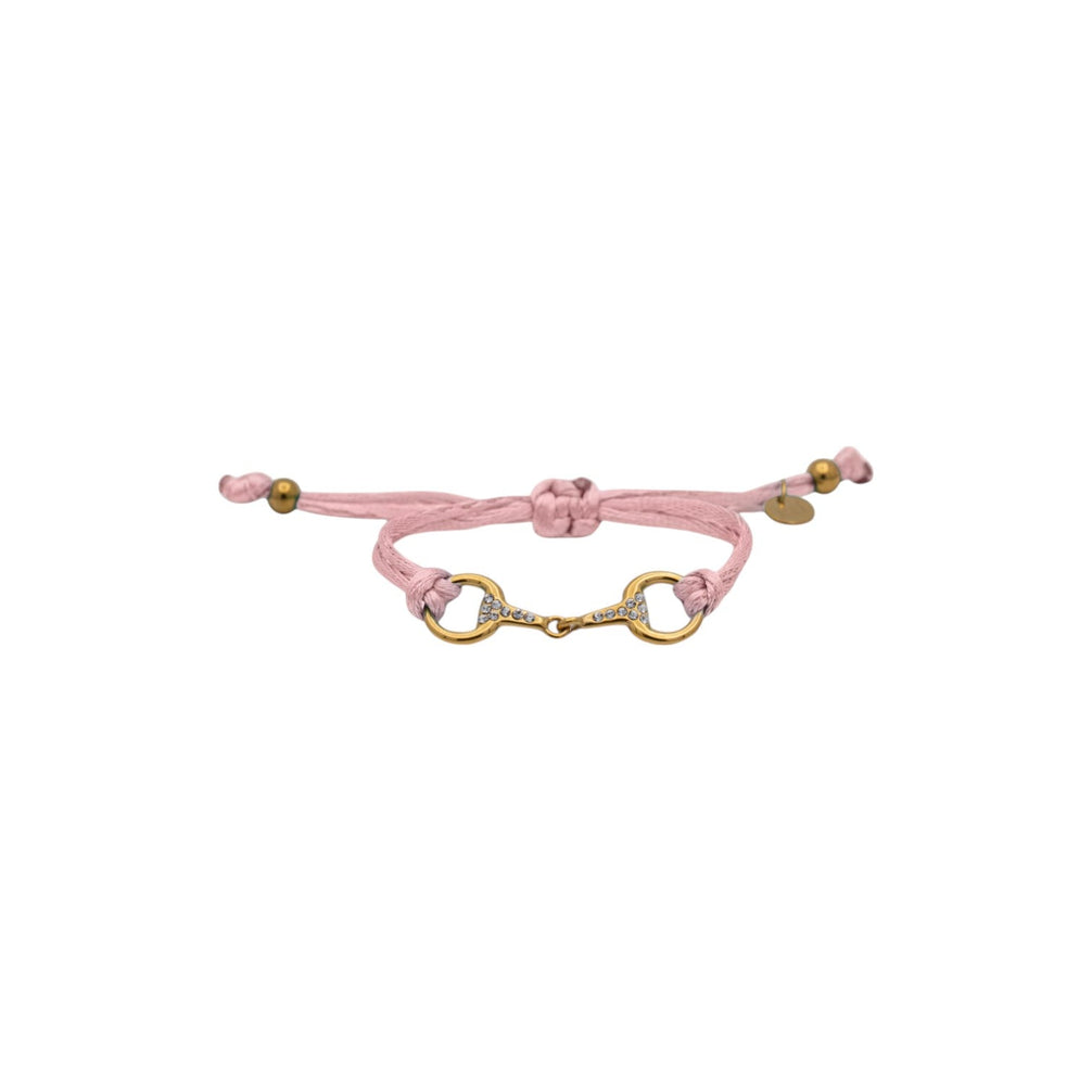 Equestrian Jewelry armband Sam: satijnen koord met een bit bezet met strass-steentjes, in goud of zilver