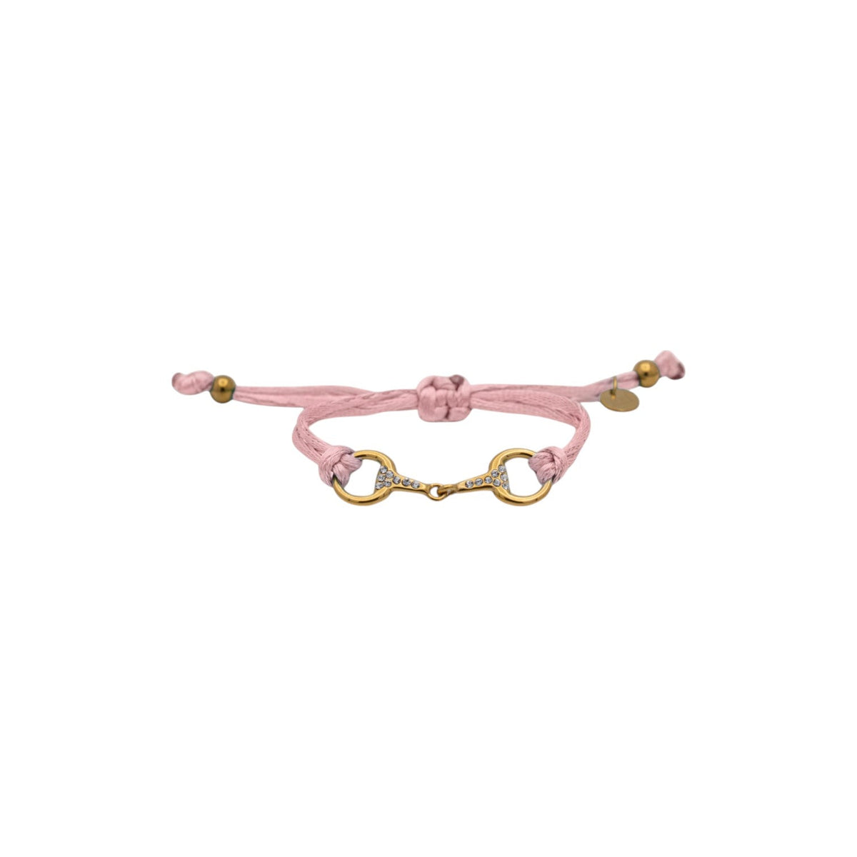 Equestrian Jewelry armband Sam: satijnen koord met een bit bezet met strass-steentjes, in goud of zilver