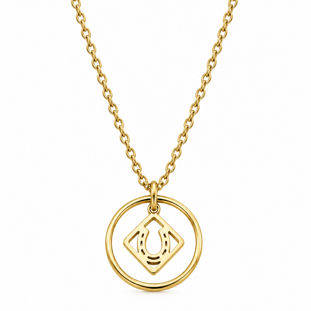 Equestrian Jewelry ketting Nali met grafische opengewerkte hoefijzerhanger, in zilver en goud