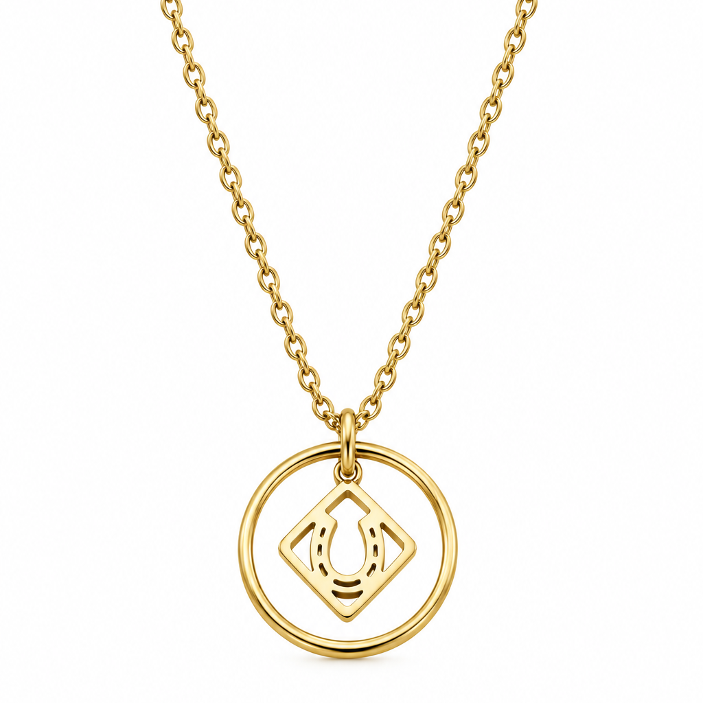 Equestrian Jewelry ketting Nali met grafische opengewerkte hoefijzerhanger, in zilver en goud