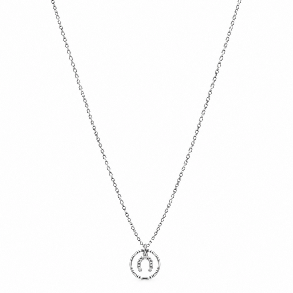 Equestrian Jewelry ketting Roxie met ronde hanger en hoefijzermotief, in zilver en goud