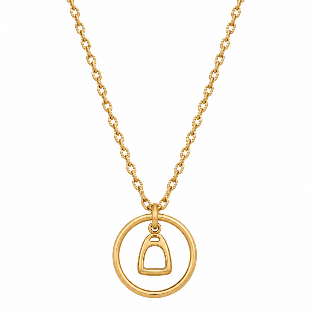 Equestrian Jewelry ketting Samy met stijgbeugelhanger in een fijne cirkel, in zilver en goud