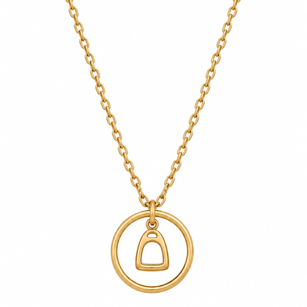 Equestrian Jewelry ketting Samy met stijgbeugelhanger in een fijne cirkel, in zilver en goud