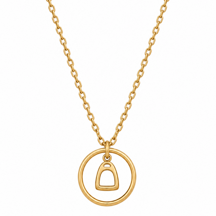 Equestrian Jewelry ketting Samy met stijgbeugelhanger in een fijne cirkel, in zilver en goud