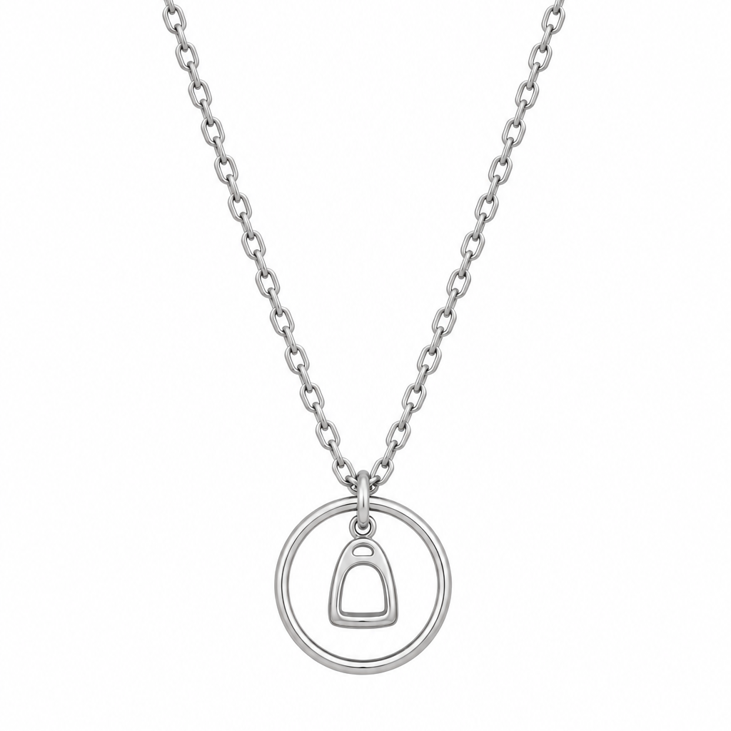 Equestrian Jewelry ketting Samy met stijgbeugelhanger in een fijne cirkel, in zilver en goud