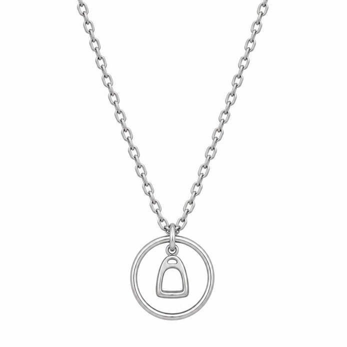 Equestrian Jewelry ketting Samy met stijgbeugelhanger in een fijne cirkel, in zilver en goud