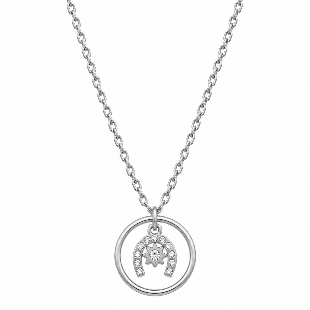 Equestrian Jewelry ketting Yumi met ronde hanger, hoefijzer met strass-steentjes en sterretje, in zilver en goud