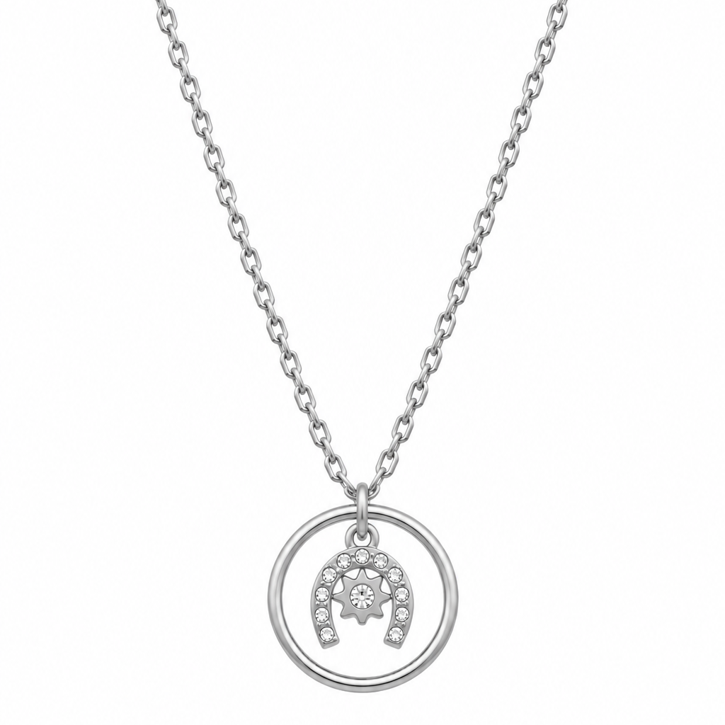 Equestrian Jewelry ketting Yumi met ronde hanger, hoefijzer met strass-steentjes en sterretje, in zilver en goud