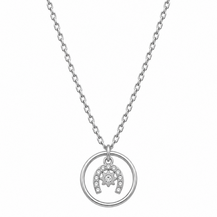 Equestrian Jewelry ketting Yumi met ronde hanger, hoefijzer met strass-steentjes en sterretje, in zilver en goud