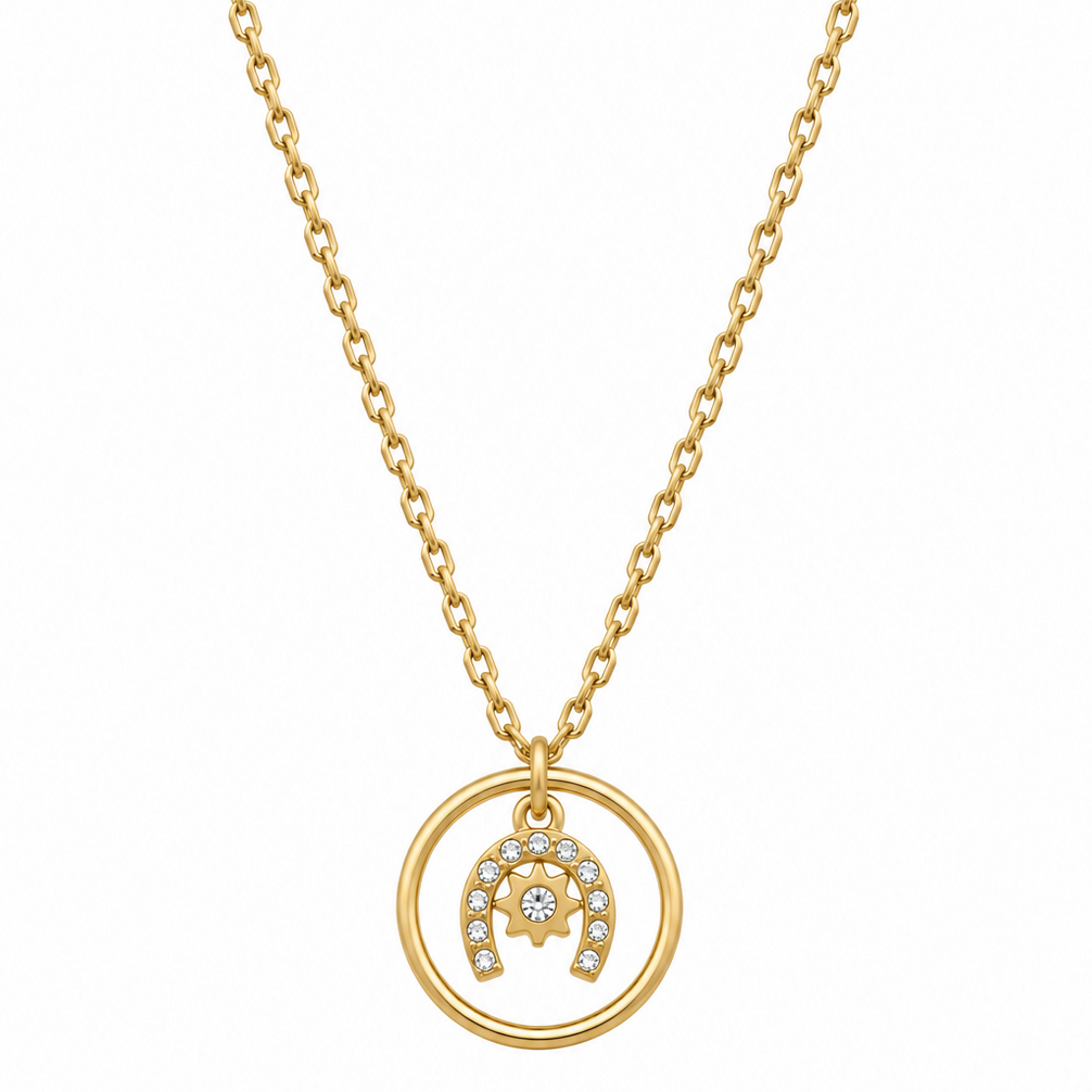 Equestrian Jewelry ketting Yumi met ronde hanger, hoefijzer met strass-steentjes en sterretje, in zilver en goud