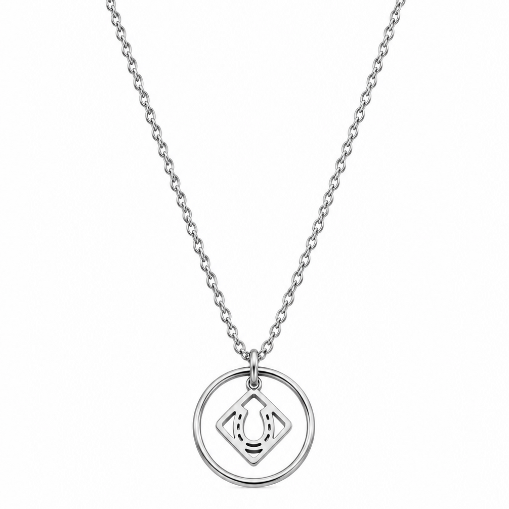 Equestrian Jewelry ketting Nali met grafische opengewerkte hoefijzerhanger, in zilver en goud