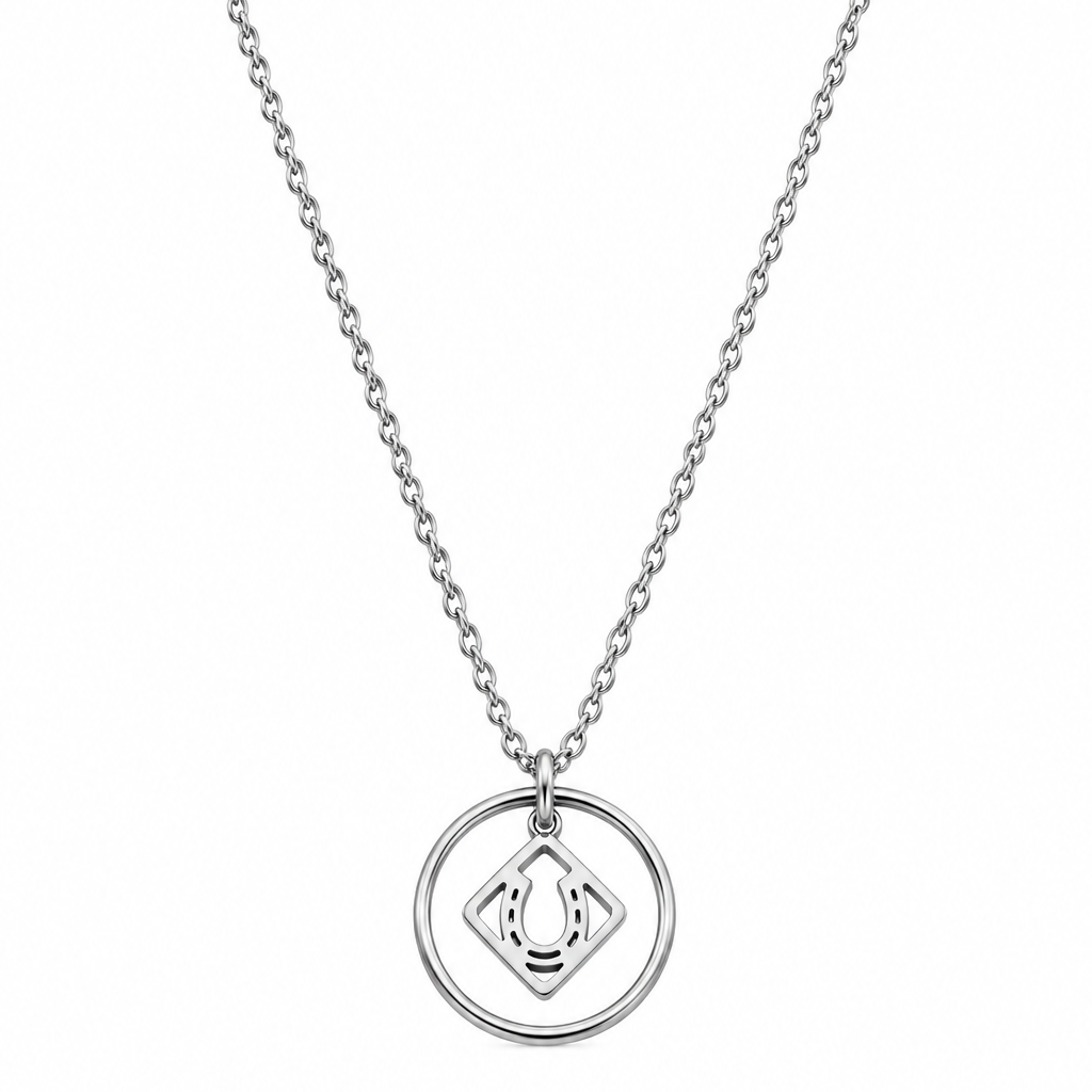 Equestrian Jewelry ketting Nali met grafische opengewerkte hoefijzerhanger, in zilver en goud