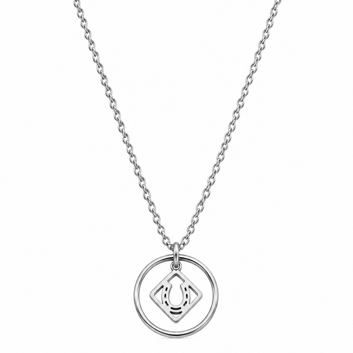 Equestrian Jewelry ketting Nali met grafische opengewerkte hoefijzerhanger, in zilver en goud