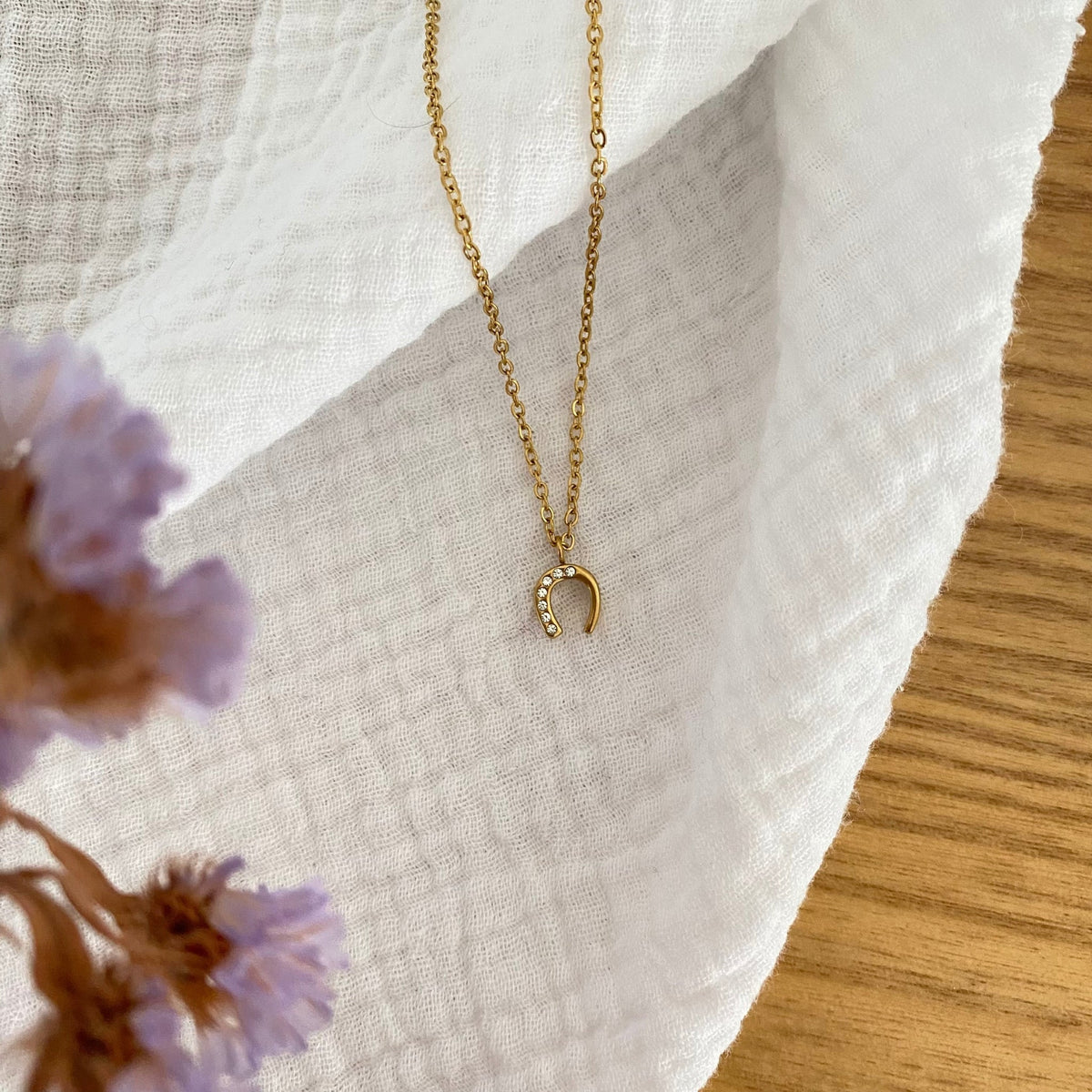 Equestrian Jewelry ketting Lola: fijne ketting met hoefijzerhanger bezet met zirkonia, in goud of zilver