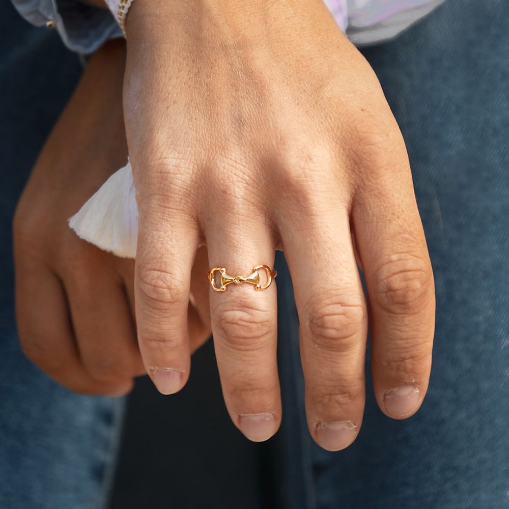 Equestrian Jewelry ring Maya met bitmotief, verstelbaar, in zilver en goud