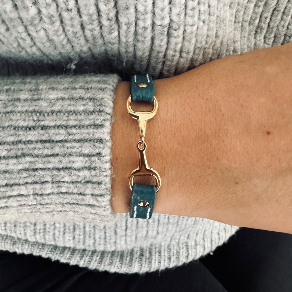 Equestrian Jewelry leren armband Fano met bit in zilver of goud, in verschillende leerkleuren