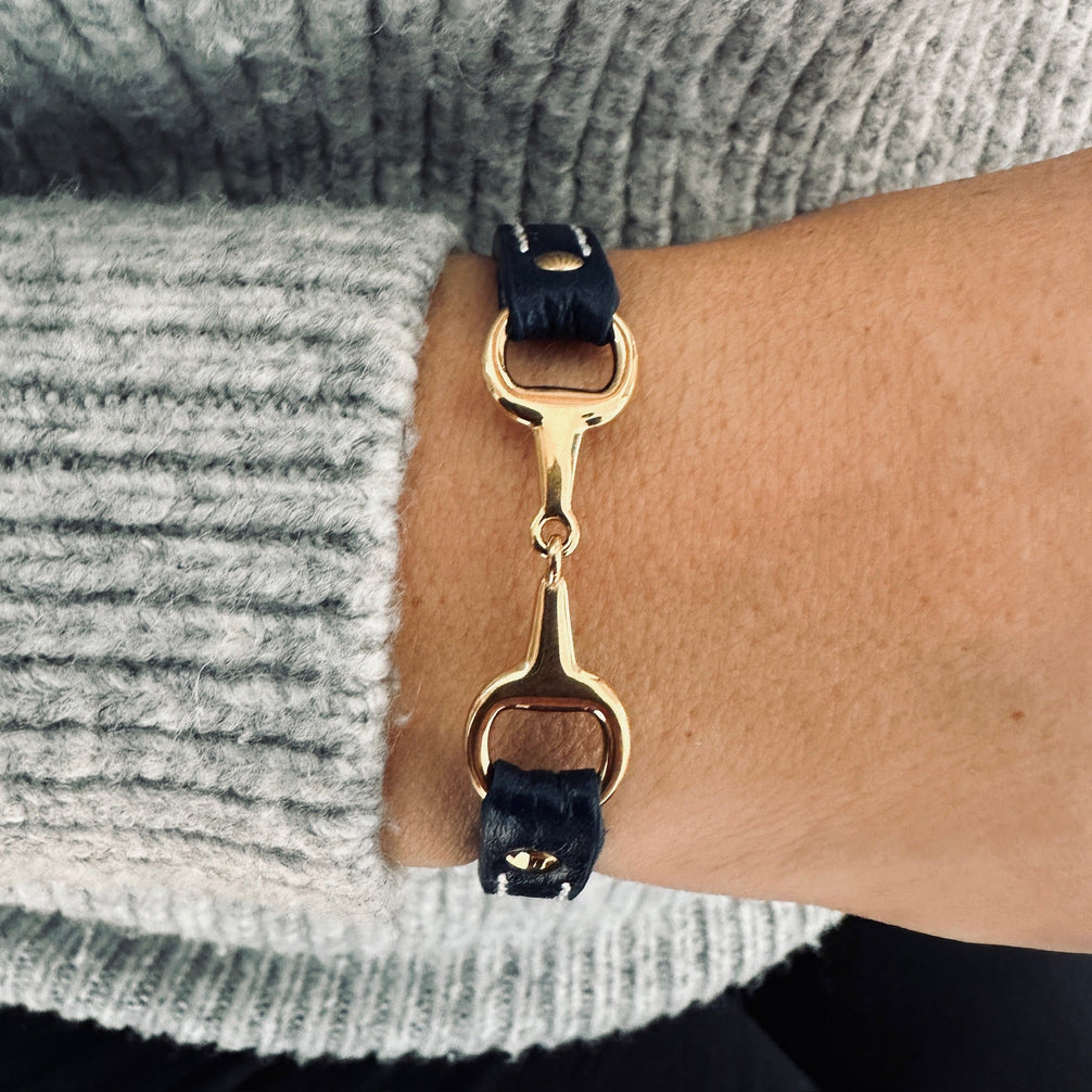 Equestrian Jewelry leren armband Fano met bit in zilver of goud, in verschillende leerkleuren