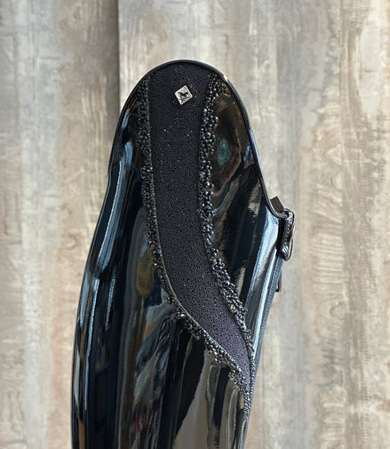 DeNiro Bellini 2 Patent Black G44 Helen 10cm Crystal Fabric Swarovski GGL83 + New Knee Comfort