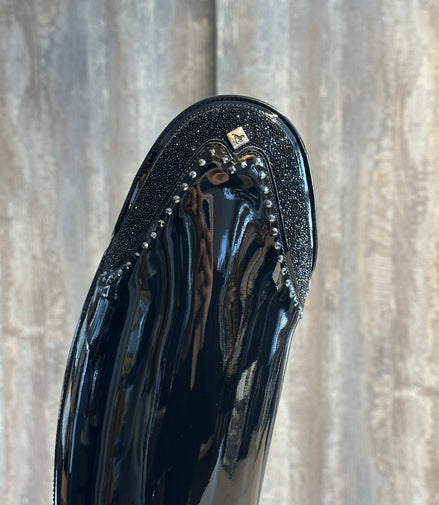 DeNiro Bellini 12 Patent Black G24 Rondine W/10cm Ultra Fine Rocks Swarovski GG08 + New Knee Comfort