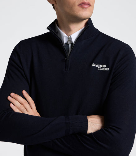 Cavalleria Toscana Heren Merino Half Zip Turtleneck Sweater