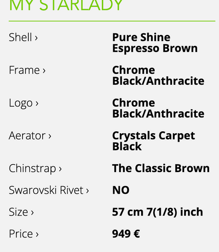 Kask Star Lady Pure Shine Espresso Chrome Black Crystal Carpet Black 57