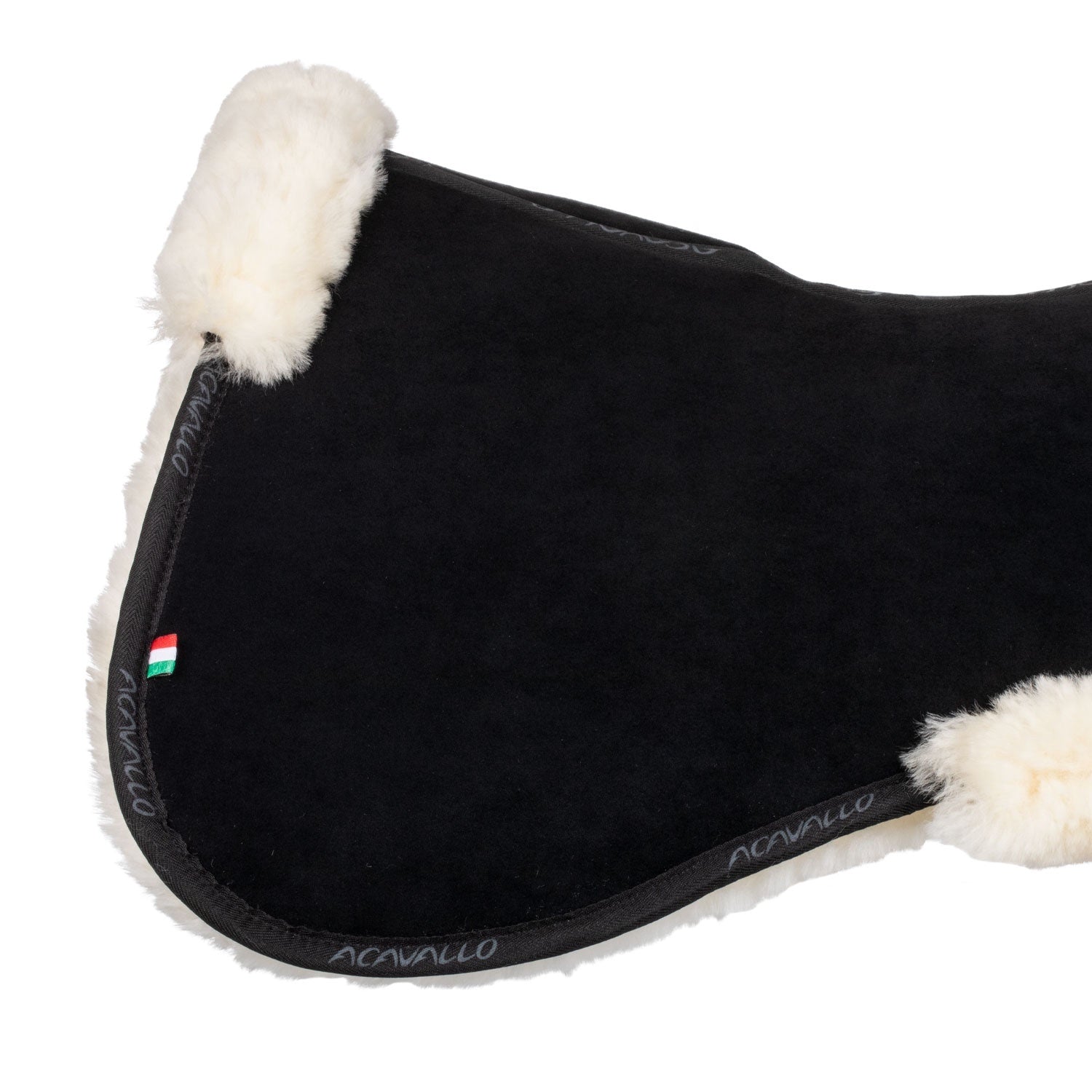Acavallo Pocket & Memory Foam Half Pad W/risers Sheepskin Naturel Black Zadelonderleggers - Maddelin Equestrian Acavallo