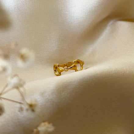 Equestrian Jewelry ring Maya met bitmotief, verstelbaar, in zilver en goud