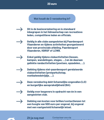 Basis 02 + C Lidmaatschap Paardensport Vlaanderen 10€ administratiekost General - Maddelin Equestrian Maddelin