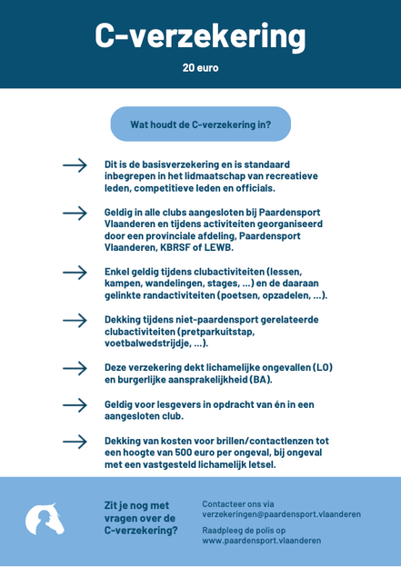 Basis 02 + C Lidmaatschap Paardensport Vlaanderen 10€ administratiekost General - Maddelin Equestrian Maddelin