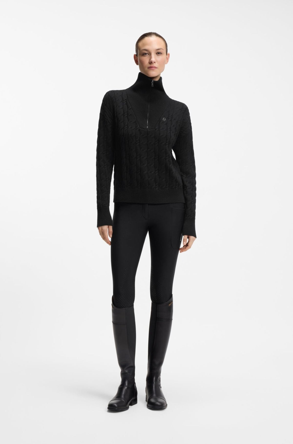 Boss Equestrian Ella Knit Zip Troyer Dames - Zwart