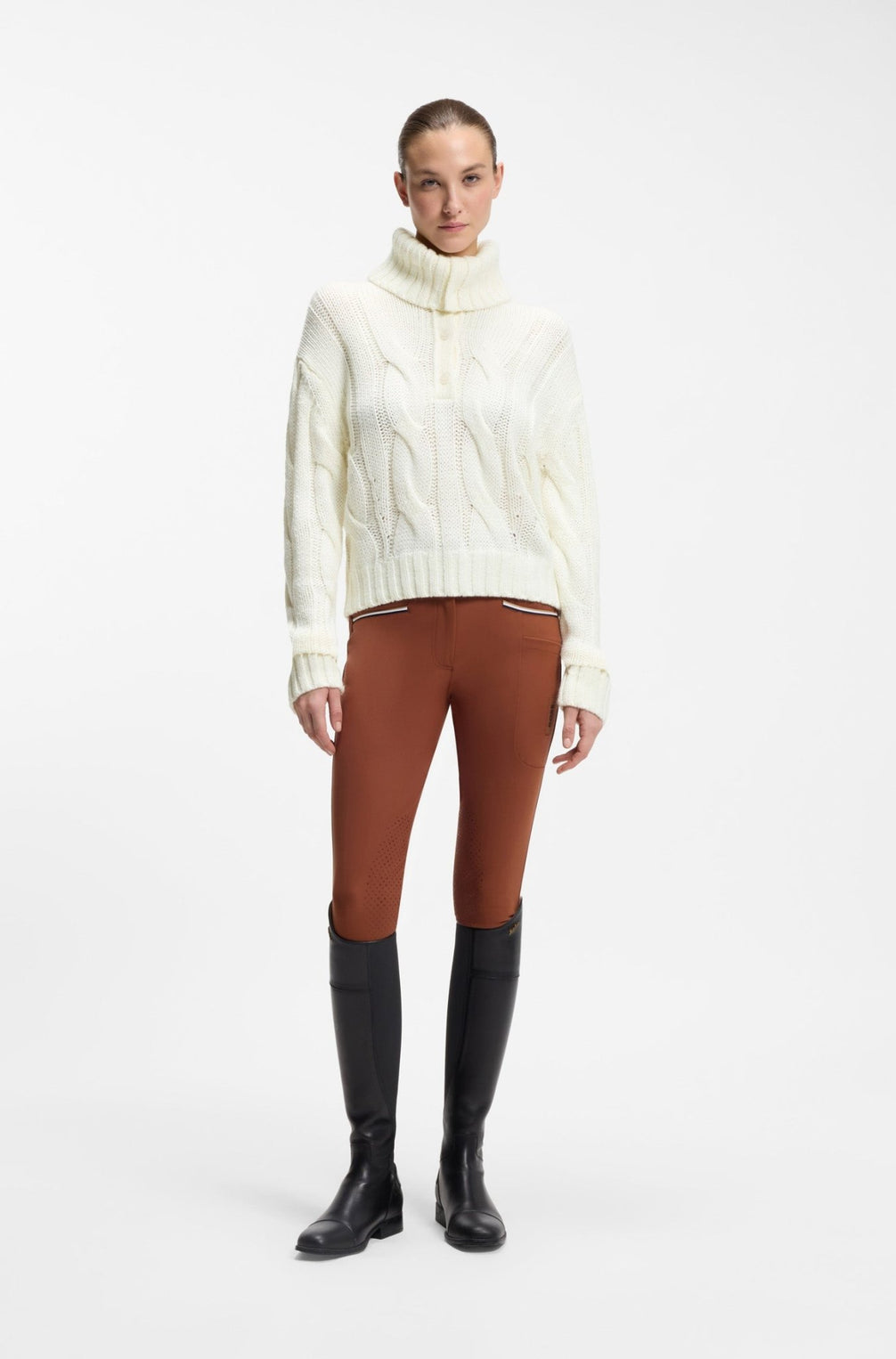 Boss Equestrian Eve Heavy Knit Troyer Dames Soft Cream