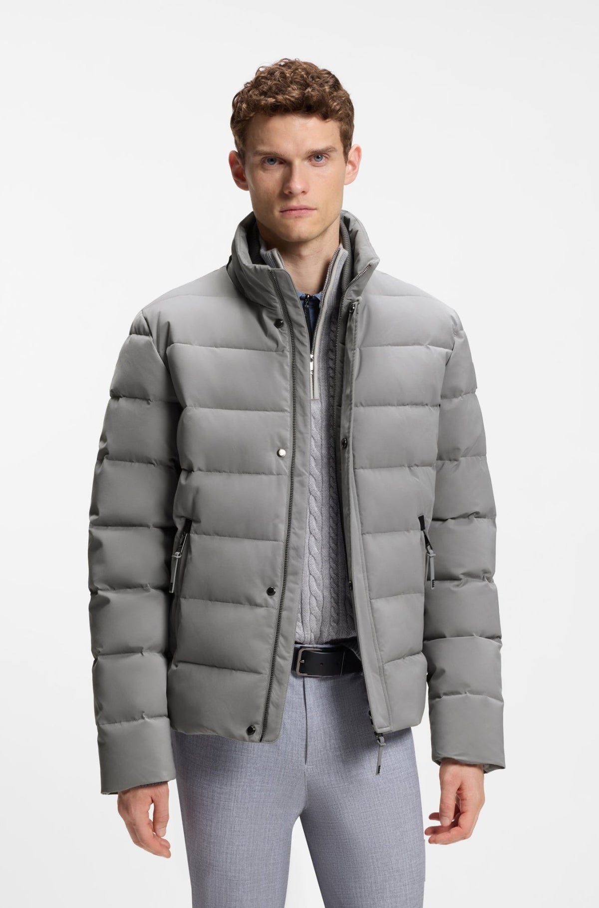 Boss Equestrian Jamie Puffer Velvet Jas Heren - Sharkskin