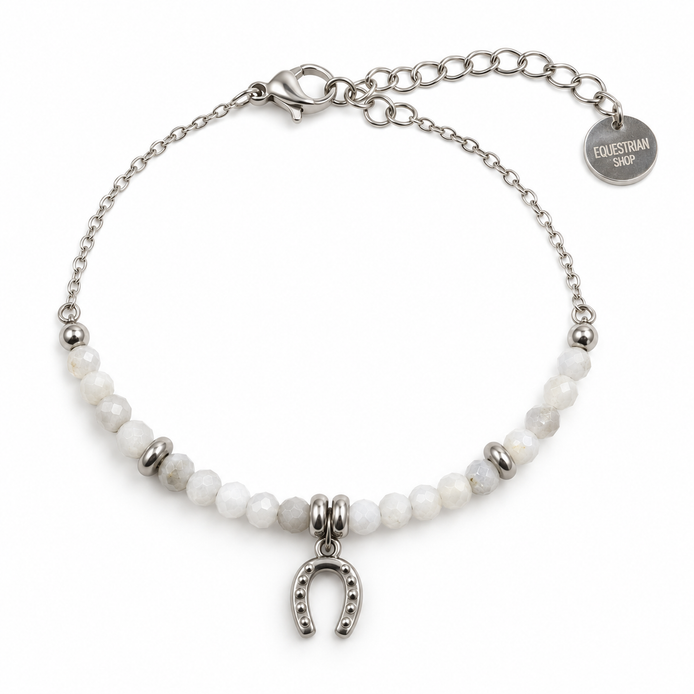 Equestrian Jewelry armband Azur met kleine facetgeslepen natuursteentjes en een hoefijzer in het midden