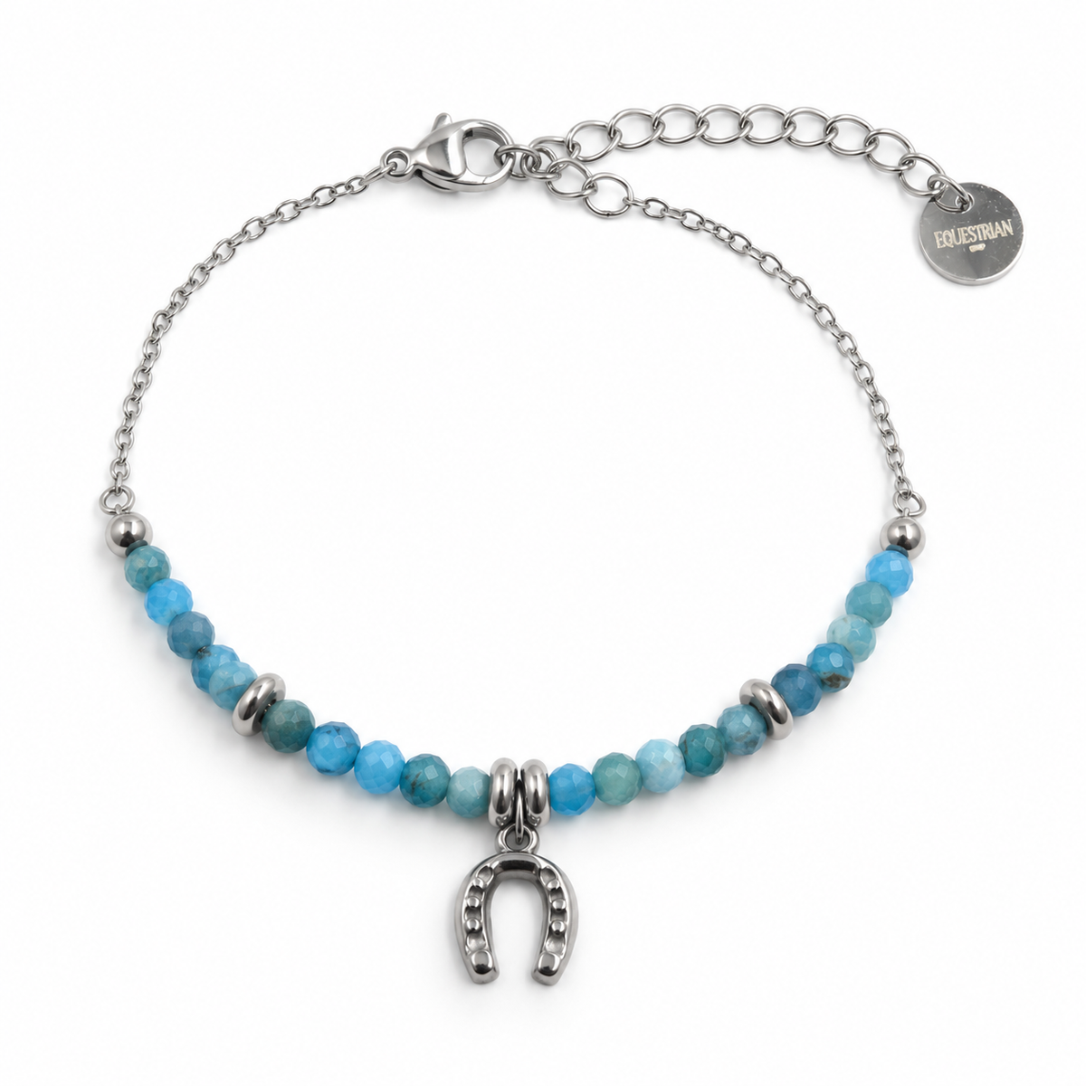 Equestrian Jewelry armband Azur met kleine facetgeslepen natuursteentjes en een hoefijzer in het midden