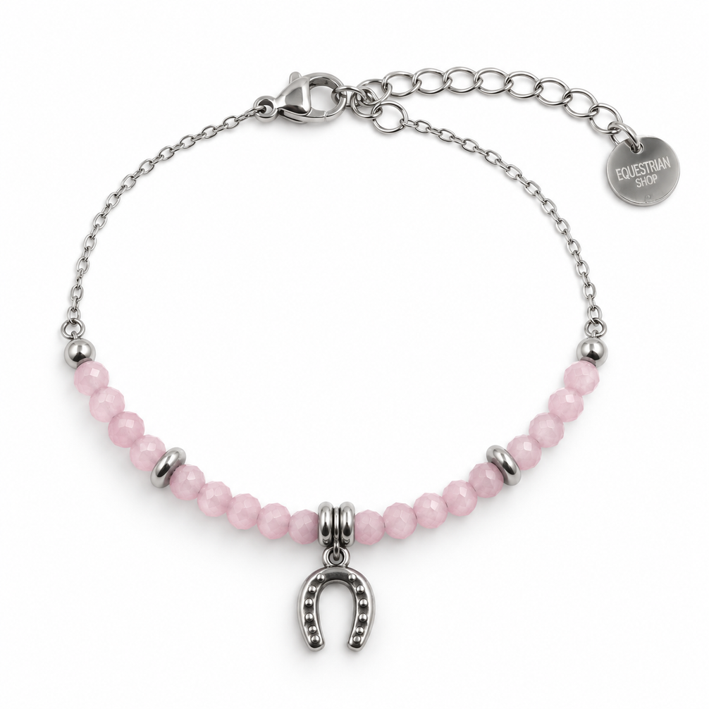 Equestrian Jewelry armband Azur met kleine facetgeslepen natuursteentjes en een hoefijzer in het midden
